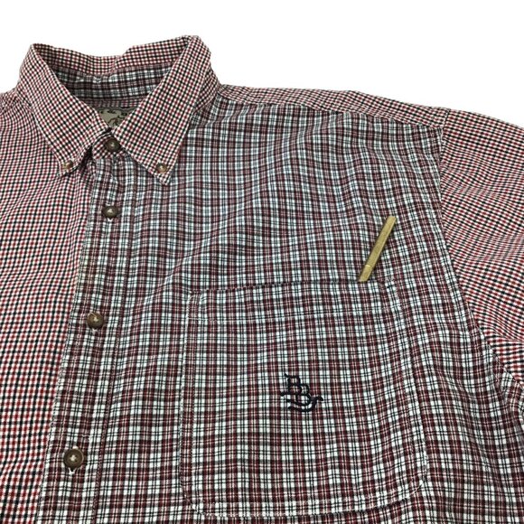 Bit & Bridle Mens XL Plaid Casual Button Down Shirt Short Sleeve Collar Red Blue - Picture 6 of 11